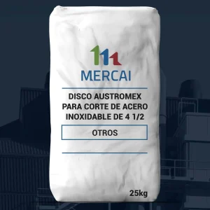 Nombre del producto: DISCO AUSTROMEX PARA CORTE DE ACERO INOXIDABLE DE 4 1/2 Categoría: Otros Marca: MERCAI Material: Acero inoxidable Tamaño: 4 1/2 pulgadas Peso: 25 kg Uso y funcionalidad: Diseñado para cortar acero inoxidable, ideal para aplicaciones en metal. Diferenciadores: Especificación para corte de acero inoxidable, tamaño de disco indicado. Instrucciones: No se observan en la imagen. Componentes: Disco de corte.