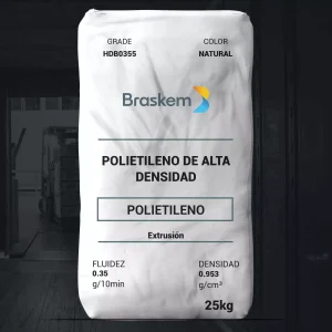 Nombre del producto: PE - HDPE - MFI0.35 - BRASKEM - HDB0355 Categoría: Polietileno Marca: Braskem Color: Natural Peso: 25 kg Información adicional: - Tipo: Polietileno de alta densidad - Proceso de fabricación: Extrusión - Fluidez: 0.35 g/10 min - Densidad: 0.953 g/cm³ - Aplicaciones: Contenedores para el hogar, industria química, farmacéutica y cosmética. - Propiedades: - Resistencia al impacto IZOD: 110 J/m - Temperatura de deflexión térmica (0.455 MPa): 70 °C - Temperatura de ablandamiento VICAT (10 N): 130 °C - Esfuerzo en el punto de cedencia: 25 MPa - Esfuerzo en el punto de rotura: 20 MPa - Deformación en el punto de cedencia: 6% - Deformación en el punto de rotura: 515% - Módulo de elasticidad (secante 1%): 1250 MPa - Módulo de flexión (secante 1%): 1300 MPa Observaciones finales: - Se recomienda leer la hoja de datos de seguridad antes de su uso. - La información se presenta de buena fe y no constituye garantía. - No recomendado para aplicaciones en contacto con soluciones parenterales.