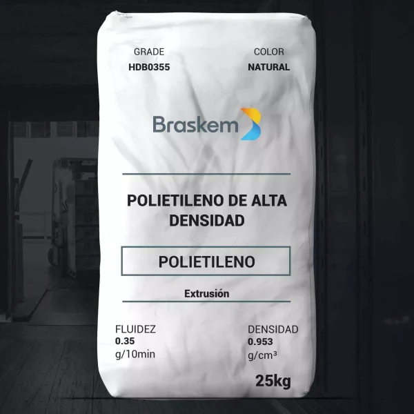Nombre del producto: PE - HDPE - MFI0.35 - BRASKEM - HDB0355 Categoría: Polietileno Marca: Braskem Color: Natural Peso: 25 kg Información adicional: - Tipo: Polietileno de alta densidad - Proceso de fabricación: Extrusión - Fluidez: 0.35 g/10 min - Densidad: 0.953 g/cm³ - Aplicaciones: Contenedores para el hogar, industria química, farmacéutica y cosmética. - Propiedades: - Resistencia al impacto IZOD: 110 J/m - Temperatura de deflexión térmica (0.455 MPa): 70 °C - Temperatura de ablandamiento VICAT (10 N): 130 °C - Esfuerzo en el punto de cedencia: 25 MPa - Esfuerzo en el punto de rotura: 20 MPa - Deformación en el punto de cedencia: 6% - Deformación en el punto de rotura: 515% - Módulo de elasticidad (secante 1%): 1250 MPa - Módulo de flexión (secante 1%): 1300 MPa Observaciones finales: - Se recomienda leer la hoja de datos de seguridad antes de su uso. - La información se presenta de buena fe y no constituye garantía. - No recomendado para aplicaciones en contacto con soluciones parenterales.