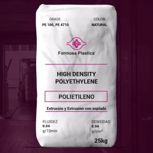 Nombre del producto: Formolene® E6210C Marca: Formosa Plastics Categoría: Polietileno **Características del producto:** - **Material**: Polietileno de alta densidad (HDPE) - **Color**: Natural - **Peso**: 25 kg **Propiedades físicas:** - **Fluidez**: 0.04 g/10 min - **Densidad**: 0.94 g/cm³ **Usos sugeridos:** - Sistemas de agua potable - Recolección y distribución de petróleo y gas - Aplicaciones químicas, industriales y mineras - Sistemas de alcantarillado **Normativas y características técnicas:** - Cumple con NSF 14 y 61 para sistemas de agua potable - Clasificación de celda: 445574C CC2 según ASTM D3350 - Resina PE 4710 con HDB de 1,600 psi a 73°F y 1,000 psi a 140°F **Diferenciadores:** - Contiene un paquete de aditivos mejorado para resistencia oxidativa - Cumple con requisitos para compuestos PE 100 según ISO 9080 y ISO 12162 **Observaciones adicionales:** - Uso recomendado para extrusión y soplado.