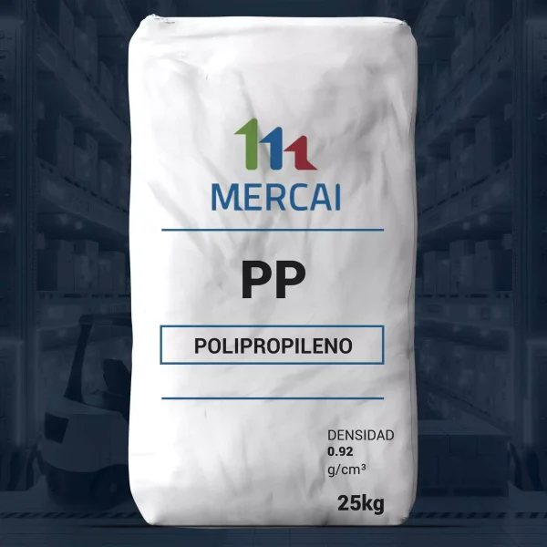Nombre del producto: MFI45841 - MERCAI - FUERA DE GRADO Categoría: Polipropileno Atributos del producto: - Material: Polipropileno (PP) - Color: Blanco (con logo en colores) - Tamaño: 25 kg - Densidad: 0.92 g/cm³ - Marca: MERCAI Detalles técnicos: - El producto es un material a granel en bolsa. - Utilizado en aplicaciones industriales y de manufactura. Funcionalidad: - El polipropileno es conocido por su versatilidad, resistencia química y propiedades de reciclaje. - Puede ser usado en la producción de diversos productos plásticos. Diferenciadores: - Producto fuera de grado, lo que puede indicar características específicas para ciertas aplicaciones. - Etiqueta clara con información técnica visible, permitiendo identificación rápida.