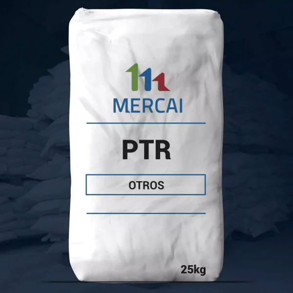 Nombre del producto: P.T.R de 25 kg Categoría: Otros Marca: MERCAI Material: No especificado en la imagen Color: Blanco (por el empaque) Tamaño: 25 kg Detalles del diseño: Saco de material resistente con etiqueta impresa. Texto visible: - "MERCIAI" - "PTR" - "OTROS" - "25kg" Elementos técnicos: No se muestran conectores, botones o características adicionales. Funcionalidad: Producto en forma de polvo o grano, utilizado para diversos fines industriales o comerciales, inferido por la categorización "OTROS".
