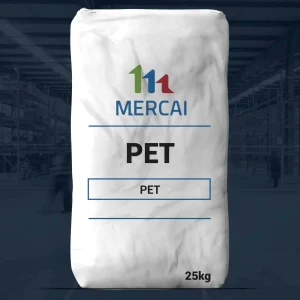 Nombre del producto: PET - RECRON IV 0.8 - PET 6868 Categoría: Tereftalato de Polietileno Marca: MERCAI Peso: 25 kg Material: PET (Tereftalato de Polietileno) Uso: Material para la fabricación y producción, utilizado comúnmente en aplicaciones textiles y plásticas. Características visibles: - Empaque en bolsa. - Etiqueta con información de marca y tipo de producto. Funcionalidad: - Utilizado en fabricación industrial y comercial, ideal para procesos relacionados con el reciclaje y producción de envases. Diferenciadores técnicos: - Producto presentado en un formato de 25 kg, adecuado para la industria. Transcripción de texto visible: - "MERCAI" - "PET" - "25kg"