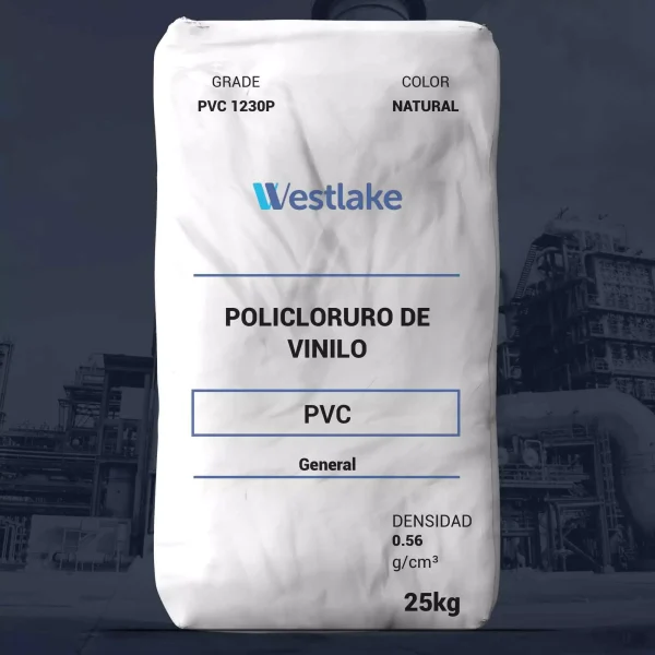Nombre del producto: PVC 1230P Marca: Westlake Categoría: Policloruro de Vinilo Atributos del producto: - Color: Natural - Densidad: 0.56 g/cm³ - Presentación: Bolsa de 25 kg Detalles técnicos: - Grado: PVC 1230P - Tipo de material: Polímero de PVC - Aplicaciones sugeridas: Compounds de PVC rígido, extrusión de tuberías y conduits Características destacadas: - Fluidez: Libre (observación visual) - Tamaño de partícula: - A través de malla 40 (% mínimo): 99.0 - A través de malla 200 (% máximo): 4.0 - Clasificación ASTM: GP3-16040 Información adicional: - Viscosidad inherente: 0.89 (ASTM D5225) - Viscosidad relativa: 2.17 (1.0% en ciclohexanona @25°C) Uso funcional: Ideal para la producción de productos rígidos de PVC mediante extrusión.