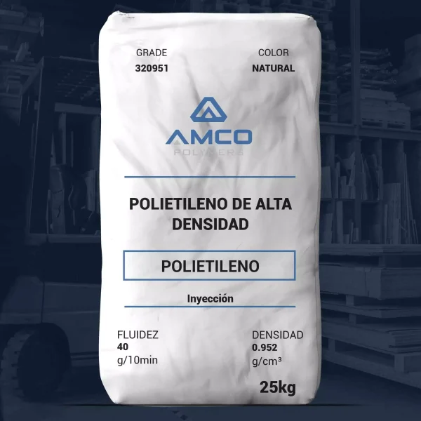 Nombre del producto: PE - HDPE - MFI40 - AMCO - PRIMATOP 320951 Categoría: Polietileno Marca: AMCO Polymers Información del producto: - Material: Polietileno de Alta Densidad (HDPE) - Color: Natural - Presentación: Bolsa de 25 kg Características físicas: - Fluidez: 40 g/10 min - Densidad: 0.952 g/cm³ Uso y funcionalidad: - Aceptable para contacto con alimentos - Uso en productos para el hogar y contenedores de paredes delgadas Propiedades técnicas (basadas en estándares ASTM): - Resistencia a la tracción (rendimiento): 26.9 MPa - Alargamiento a la tracción (rendimiento): 7.0 % - Módulo de flexión (2% secante): 1070 MPa - Temperatura de ablandamiento Vicat: 120 °C Notas adicionales: - Información típica que no debe ser interpretada como especificaciones. - No se asume responsabilidad por la validez de la información proporcionada. Uso recomendado: - Inyección en la producción de artículos plásticos.