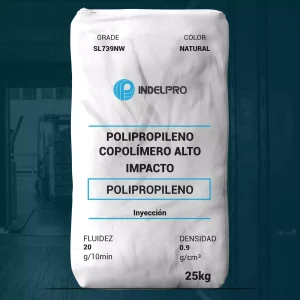 Nombre del producto: PP - IMPACTO - MFI20 - INDELPRO - SL739NW Categoría: Polipropileno Marca: INDELPRO Color: Natural Presentación: Bolsa de 25 kg Características del producto: - Tipo: Copolímero de polipropileno alto impacto - Fluidez: 20 g/10 min - Densidad: 0.9 g/cm³ Aplicaciones típicas: - Housewares - Electrodomésticos - Juguetes Detalles técnicos: - Exhibe propiedades de antistático - Buena resistencia al impacto a bajas temperaturas - Excelente estabilidad dimensional - Buen equilibrio entre rigidez e impacto Clasificación de inflamabilidad: UL tarjeta amarilla 94 HB (mínima de 1.5 mm) Notas de seguridad: - Requiere protección al procesar material (gafas y guantes) - Manipular con cuidado en condiciones de alta temperatura - Almacenamiento recomendado: evitar exposición directa al sol y alta humedad Instrucciones de manejo: - Equipos de transporte deben prevenir acumulación de polvo - Almacenamiento en condiciones controladas para evitar condensación Información adicional: - Cumple con los requisitos de la FDA en 21 CFR 177.1520 - Esta información no sustituye el análisis propio ni garantiza propiedades específicas.