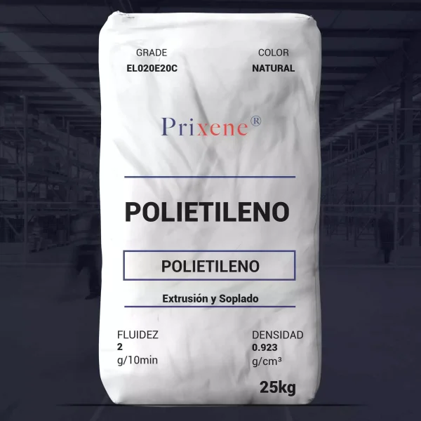 Nombre del producto: PE - LDPE - MFI2 - PRIXENE - EL020E20C Categoría: Polietileno Marca: Prixene Color: Natural Tamaño: 25 kg Fluidez: 2 g/10min Densidad: 0.923 g/cm³ Forma del producto: Pellets Uso y funcionalidad: - Polietileno de baja densidad lineal (LLDPE) adecuado para empaques generales. - Aplicaciones típicas: películas de laminación, forros delgados, bolsas de compras, bolsas de basura, películas coextruidas, empaques para consumidores. Características técnicas: - Excelente procesabilidad. - Buena resistencia a la tracción y al impacto. - Alta capacidad de deslizamiento. - Buen sellado térmico. - Alta resistencia al bloqueo. Cumplimiento normativo: - Cumple con la regulación FDA, título 21.CFR177.1520 (.C) 3.1a. Propiedades mecánicas (según ASTM): - Resistencia a la tracción: MD 1,200 psi / TD 1,200 psi; MPa 8.30 - Resistencia a la ruptura: MD 5,300 psi / TD 3,800 psi; MPa 36.50 / 26.20 - Alargamiento: MD 650% / TD 780% - Resistencia al impacto de Dart: 70 g - Brillo (45 °, película): 22 - Nebulosidad: 29% Notas adicionales: - La información en este documento es proporcionada de buena fe y refleja valores típicos obtenidos. - Exime de responsabilidad sobre la exactitud de la información debido a condiciones de uso fuera de control.