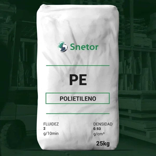 Nombre del producto: PE- LLDPE MFI 2 Buteno - Snetor (Sin aditivos) Categoría: Polietileno Brand: Snetor Atributos del producto: - Material: Polietileno (PE) - Color: Blanco (o bolsa sin color) - Tamaño/Capacidad: 25 kg - Fluidez: 2 g/10 min - Densidad: 0.93 g/cm³ Detalles técnicos: - No contiene aditivos. - Aplicaciones posibles según la naturaleza del polietileno. Características destacadas: - Producto para uso industrial. - Alta fluidez y densidad adecuada para diversas aplicaciones. Interpretación de uso y funcionalidad: - Diseñado para aplicaciones que requieran polietileno de baja densidad con propiedades específicas. Texto visible: - "Snetor" - "PE" - "POLIETILENO" - "FLUIDEZ 2 g/10min" - "DENSIDAD 0.93 g/cm³" - "25kg"