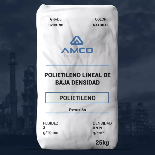 Nombre del producto: PE - HDPE - MFI2 - AMCO - PRIMATOP 020919B Categoría: Polietileno Marca: Amco Polymers **Características** - Material: Polietileno lineal de baja densidad (LLDPE) - Color: Natural - Disponibilidad: América del Norte - Aceptable para contacto con alimentos - Comonomero de buteno - Alta tenacidad **Usos** - Mezclas - Películas - Perfiles **Métodos de procesamiento** - Extrusión de película - Extrusión de perfil **Propiedades del producto** - Densidad: 0.919 g/cm³ (ASTM D1505) - Fluidez (MFR) a 190°C/2.16 kg: 2.0 g/10 min (ASTM D1238) **Propiedades de las películas** - Espesor de película: 0.98 mil - Resistencia a la tracción - MD (Rendimiento): 3600 psi (ASTM D882) - Resistencia a la tracción - TD (Ruptura): 5000 psi (ASTM D882) - Elongación a la tracción - MD (Ruptura): 450% (ASTM D882) - Elongación a la tracción - TD (Ruptura): 850% (ASTM D882) - Impacto de Dart Drop: 70 g (ASTM D1709A) - Resistencia a la rasgadura - MD: 50 g (ASTM D1922) - Resistencia a la rasgadura - TD: 400 g (ASTM D1922) **Notas** - Esta información se basa en pruebas de muestras de moldeado por inyección de color natural. La pigmentación puede afectar ciertas propiedades. - Las propiedades típicas no deben interpretarse como especificaciones.