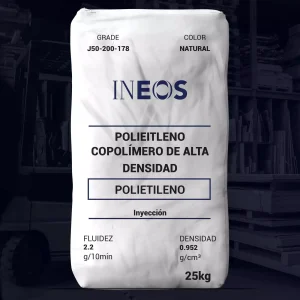 Nombre del producto: PE - HDPE - MFI2 - INEOS - J50-200-178 Categoría: Polietileno **Información del producto**: - **Marca**: INEOS - **Tipo de material**: Copolímero de polietileno de alta densidad (HDPE) - **Uso**: Inyección, especialmente para tapones de envasado de bebidas carbonatadas - **Tamaño del paquete**: 25 kg **Propiedades físicas**: - **Fluidez**: 2.2 g/10 min - **Densidad**: 0.952 g/cm³ **Características adicionales**: - Cumple con los requisitos de la FDA (21CFR 177.1520) - Proceso de inyección **Texto visible en la bolsa**: - "GRADE J50-200-178" - "COLOR NATURAL" - "POLIETILENO COPOLÍMERO DE ALTA DENSIDAD" - "POLIETILENO" - "INYECCIÓN" - "25kg" **Detalles de contacto**: - **Teléfono**: +86 021-51131842 - **Correo electrónico**: sales@lookpolymers.com - **Sitio web**: www.lookpolymers.com - **Dirección**: United North Road 215, Fengxian District, Shanghai City, China **Elemento diferenciador**: Material diseñado específicamente para cumplir con normativas alimentarias y su aplicación en envasado.