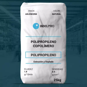 Nombre del producto: AXLENE2RM Categoría: Polipropileno Marca: INDELPRO Color: Natural Peso: 25 kg Fluidez (Melt flow rate - MFR): 1.8 g/10 min Densidad: 0.9 g/cm³ Uso: Extrusión y soplado Características destacadas: - Tipo de material: Polipropileno copolímero - Buena claridad - Estabilidad de procesamiento - Aplicaciones en moldes por inyección y soplado - Contenedores termoformados - Estabilidad dimensional - Hojas multicapas Detalles adicionales: - El producto está diseñado para aplicaciones que cumplen con los requisitos de la FDA. - Se recomienda protección al manipular el material debido a posibles riesgos. - Se debe evitar el contacto directo con fuentes de ignición. - Requiere condiciones de almacenamiento adecuadas para preservar la calidad.