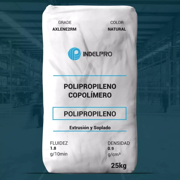 Nombre del producto: AXLENE2RM Categoría: Polipropileno Marca: INDELPRO Color: Natural Peso: 25 kg Fluidez (Melt flow rate - MFR): 1.8 g/10 min Densidad: 0.9 g/cm³ Uso: Extrusión y soplado Características destacadas: - Tipo de material: Polipropileno copolímero - Buena claridad - Estabilidad de procesamiento - Aplicaciones en moldes por inyección y soplado - Contenedores termoformados - Estabilidad dimensional - Hojas multicapas Detalles adicionales: - El producto está diseñado para aplicaciones que cumplen con los requisitos de la FDA. - Se recomienda protección al manipular el material debido a posibles riesgos. - Se debe evitar el contacto directo con fuentes de ignición. - Requiere condiciones de almacenamiento adecuadas para preservar la calidad.