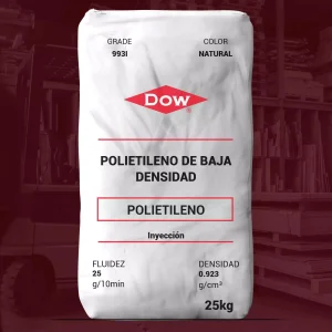 Nombre del producto: PE-LDPE 993I-DOW Categoría: Polietileno Marca: DOW Características del producto: - Tipo de material: Polietileno de baja densidad (LDPE) - Color: Natural - Grado: 993I - Fluidez: 25 g/10 min - Densidad: 0.923 g/cm³ - Peso del paquete: 25 kg - Método de procesado: Inyección Aplicaciones típicas: - Juguetes - Tapas y cierres Funcionalidades destacadas: - Buen brillo y rigidez - Excelentes características de flujo - Cumple con regulaciones de la FDA de EE. UU., HPFB de Canadá y normativas de la UE Detalles técnicos: - Resina con distribución de peso molecular media - No contiene antibloqueante - 400 ppm de deslizante Especificaciones mecánicas: - Resistencia a la tracción (Ruptura): 1700 psi (11.7 MPa) - Alargamiento a la rotura: 40% - Módulo de flexión: 46000 psi (317 MPa) - Dureza (Shore D): 43 Temperaturas relevantes: - Temperatura de ablandamiento Vicat: 199 °F (92.8 °C) - Temperatura de fusión: 230 °F (110 °C) - Temperatura de quebradizo: -29.0 °F (-33.9 °C) Consideraciones adicionales: - La información aquí presentada es típica y no debe considerarse como especificaciones finales. - Se recomienda consultar con Dow para el uso seguro y en conformidad con la regulación vigente.