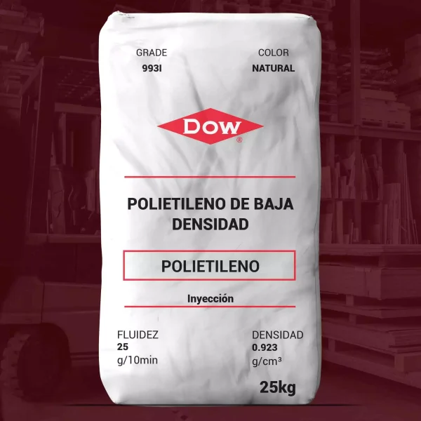 Nombre del producto: PE-LDPE 993I-DOW Categoría: Polietileno Marca: DOW Características del producto: - Tipo de material: Polietileno de baja densidad (LDPE) - Color: Natural - Grado: 993I - Fluidez: 25 g/10 min - Densidad: 0.923 g/cm³ - Peso del paquete: 25 kg - Método de procesado: Inyección Aplicaciones típicas: - Juguetes - Tapas y cierres Funcionalidades destacadas: - Buen brillo y rigidez - Excelentes características de flujo - Cumple con regulaciones de la FDA de EE. UU., HPFB de Canadá y normativas de la UE Detalles técnicos: - Resina con distribución de peso molecular media - No contiene antibloqueante - 400 ppm de deslizante Especificaciones mecánicas: - Resistencia a la tracción (Ruptura): 1700 psi (11.7 MPa) - Alargamiento a la rotura: 40% - Módulo de flexión: 46000 psi (317 MPa) - Dureza (Shore D): 43 Temperaturas relevantes: - Temperatura de ablandamiento Vicat: 199 °F (92.8 °C) - Temperatura de fusión: 230 °F (110 °C) - Temperatura de quebradizo: -29.0 °F (-33.9 °C) Consideraciones adicionales: - La información aquí presentada es típica y no debe considerarse como especificaciones finales. - Se recomienda consultar con Dow para el uso seguro y en conformidad con la regulación vigente.