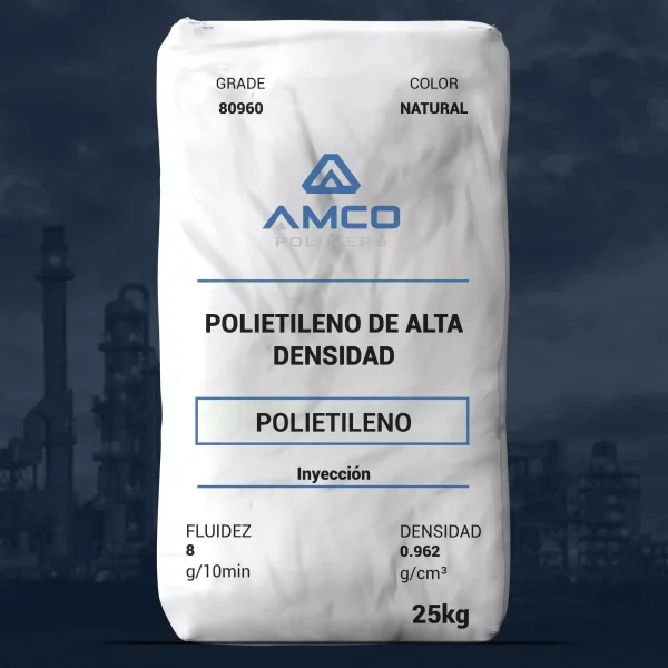 Nombre del producto: PE - HDPE - MFI8 - AMCO - PRIMATOP 080960 Categoría: Polietileno Marca: AMCO Polymers Material: Polietileno de alta densidad (HDPE) Color: Natural Peso: 25 kg Fluidez: 8 g/10 min Densidad: 0.962 g/cm³ Método de procesamiento: Inyección Usos: Fabricación de crates Características: - Durable - Aceptable para contacto con alimentos - Alta rigidez Clasificación de agencia: FDA 21 CFR 177.1520 Propiedades mecánicas: - Resistencia a la tracción (rendimiento) : 4700 psi - Alargamiento a la ruptura: 750 % - Módulo de flexión (1% secante): 225000 psi Dureza: 66 (Durometro Shore D) Estado del material: Comercialmente activo Disponibilidad: América del Norte
