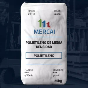 Nombre del producto: PE - MDPE - MFI4.98 - MERCAI - PT-118 Categoría: Polietileno Marca: MERCAI Color: Negro Presentación: Pulverizado Embalaje: Súpersaco Peso: 25 kg Propiedades: - Índice de fluidez: 4.98 g/10 min (ASTM D1238) - Densidad: 0.93 g/cm³ (ASTM D792) - Tamaño de partícula: 5.056% (ASTM D1921) Descripción: MDPE combina rigidez y flexibilidad, ideal para moldeo rotacional. Contiene aditivos y protector UV. Nota: Los resultados son de evaluaciones a pequeña escala y pueden variar en la aplicación del cliente. La responsabilidad de la evaluación recae en el cliente.