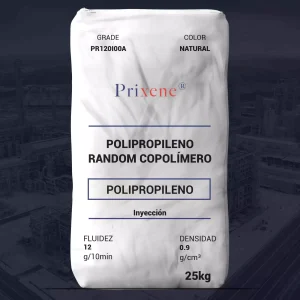Nombre del producto: PR120I00A Marca: Prixene Categoría: Polipropileno Color: Natural Características físicas y técnicas: - Densidad: 0.900 g/cm³ - Fluidez: 12 g/10 min - Aplicación: Inyección - Tipo de polímero: Polipropileno random copolímero - Propiedades: Buena resistencia al estiramiento, aislante para electricidad estática, alta claridad. - Aditivos: Antiestático y clarificante. Usos comunes: - Envases y embalajes - Empaques rígidos - Tapas Metodología de pruebas: - ASTM D638: Resistencia a la tracción 28.5 MPa, Elongación 13% - ASTM D256A: Impacto Izod 88 J/m - ASTM D790A: Módulo de flexión secante 993 MPa - ASTM D790B: Esfuerzo en el punto de cedencia 1220 MPa - ASTM D648: Temperatura de deflexión bajo carga a 66 psi 76.2 °C Advertencia: Polímero y Materias Primas Internacionales, S.A. de C.V. no se hace responsable del uso del producto. Para dudas o aclaraciones: calidad@polymat.com.mx. Presentación: Bolsa de 25 kg.
