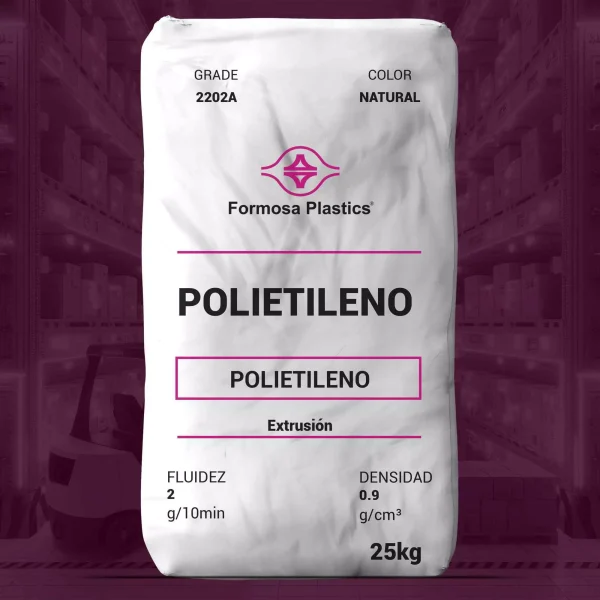 Nombre del producto: Formolene 2202A Categoría: Polietileno Marca: Formosa Plastics Color: Natural Tamaño: 25 kg Propiedades Físicas: - Fluidez: 2 g/10 min - Densidad: 0.9 g/cm³ Aplicaciones Sugeridas: - Extrusión - Películas de empaque - Bolsas de correo - Bolsas para productos - Envasado de alimentos Características Técnicas: - Material: Polietileno de baja densidad - Formulación con deslizante y antibloqueo - Buen equilibrio de propiedades ópticas y mecánicas Nota: Las propiedades del material pueden variar según las condiciones de procesamiento.