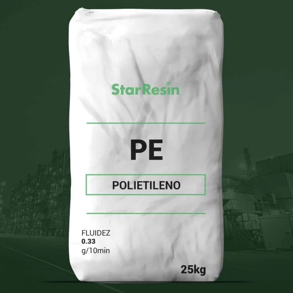 Nombre del producto: PE - LDPE - MFI0.33 - MGI - L03920.B Categoría: Polietileno Marca: StarResin Material: Polietileno (PE) Color: Blanco Tamaño: 25 kg Propiedades: - Fluidez: 0.33 g/10min Identificadores visibles: - Texto en la bolsa: "PE", "POLIETILENO", "FLUIDEZ 0.33 g/10min", "25kg" Funcionalidad: Utilizado en aplicaciones que requieren polietileno, ofreciendo características técnicas adecuadas para procesos de fabricación. Diferenciadores: Propiedad de fluidez especificada, indicando la manera en que el material puede ser manipulado o procesado.
