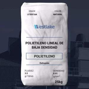 Nombre del producto: PE - LLDPE - MFI3.5 - WESTLAKE - LF2051AA Categoría: Polietileno Características del producto: - Marca: Westlake - Tipo de polietileno: Lineal de baja densidad - Color: Natural - Fluidez: 3.5 g/10 min - Densidad: 0.91 g/cm³ - Capacidad: 25 kg - Uso recomendado: Extrusión Detalles técnicos: - Grado: LF2051AA Funcionalidad: Este producto se utiliza principalmente en procesos de extrusión, con propiedades específicas que facilitan la manipulación y formación de productos de plástico. No se identifican componentes adicionales, conectores o botones visibles.