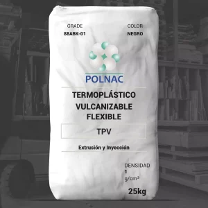 Nombre del producto: TPV 88ABK-01 Categoría: Termoplástico vulcanizado Marca: Polnac Forma: Pellets Color: Negro Densidad: 1 g/cm³ Peso: 25 kg Método de transformación: Inyección y Extrusión Recomendaciones de uso: - Almacenarse en un lugar seco y libre de polvo. - No exponer a intemperie, radiación solar directa, disolventes o fuentes de ignición. - Usar dentro de los 12 meses siguientes a la compra. Propiedades físicas y mecánicas: - Dureza Shore A: 88 - Resistencia a la ruptura: 950 psi - Elongación al ceder: 500% - Temperaturas de proceso recomendadas: - Garganta/dosificación: 120 - 140 °C - Cañón: 180 - 200 °C - Boquilla inyección: 200 - 210 °C Observaciones: - Reciclable dentro del flujo de producción. - Buena estabilidad ante exposiciones ambientales y rayos ultravioleta. Industrias aplicables: - Empaque Rígido - Cuidado Personal - Eléctrico - Electrónico - Electrodomésticos - Automotriz - Médico y Farmacéutico - Industrial - Construcción - Empaque Flexible - Agrícola - Consumo - Calzado y Textil Texto visible: - "POLNAC" - "TERMOPLÁSTICO VULCANIZABLE FLEXIBLE" - "DENSIDAD 1 g/cm³" - "25kg" - "Extrusión y Inyección" - "GRADE 88ABK-01" - "COLOR NEGRO"