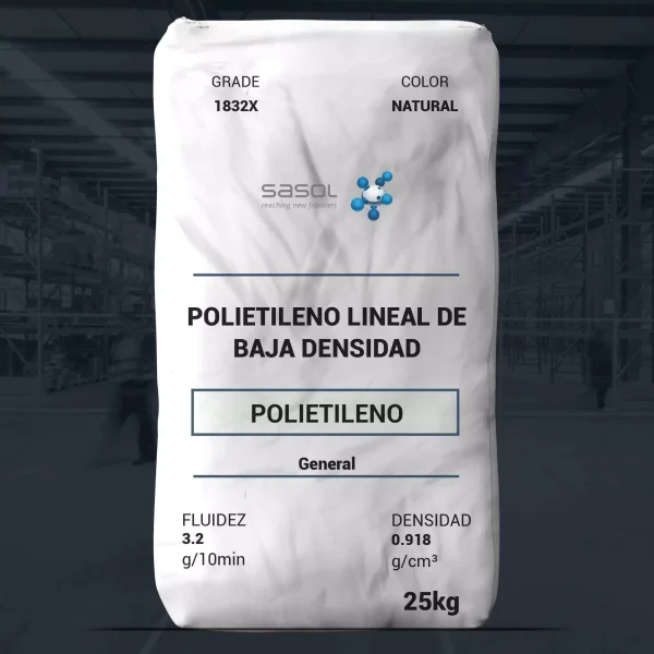 Nombre del producto: PE - LLDPE - MFI3.2 - SASOL - LHF 1832X Categoría: Polietileno Marca: Sasol Color: Natural Peso: 25 kg **Propiedades del producto:** - Fluidez (Melt Index): 3.2 g/10min - Densidad: 0.918 g/cm³ **Características:** - Copolímero de LLDPE (Polietileno lineal de baja densidad) - Excelentes propiedades de tracción, punctura y resistencia - Fuerza de sujeción excepcional - Superior capacidad de desenrollado **Aplicaciones:** - Película de estiramiento para unitización de paletas - Envoltura de cling **Aditivos:** - Antioxidante - Libre de TNPP **Elementos técnicos relevantes:** - Fabricación para película monolayer y coextruida - Buena estabilidad térmica a altas temperaturas - Se recomienda protección contra el contacto con polímeros fundidos - Manejo y almacenamiento lejos de fuentes de ignición **Almacenamiento:** - Proteger de la luz solar directa - Almacenar en un área fresca y seca (<25°C) **Advertencias:** - Los resinas de polietileno pueden arder si tienen suficiente calor y oxígeno - Consultar la hoja de datos de seguridad para más detalles Este producto es formulado para su uso en varias aplicaciones industriales, y se recomienda realizar pruebas experimentales para verificar su idoneidad en cada aplicación específica.