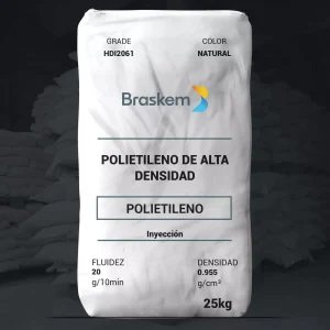 Nombre del producto: PE - HDPE - MFI20 - BRASKEM - HDI2061 Categoría: Polietileno Marca: Braskem Color: Natural Tamaño: 25 kg Propiedades Físicas: - Fluidez: 20 g/10 min - Densidad: 0.955 g/cm³ Aplicaciones: - Artículos de pared media a delgada - Juguetes - Tapas largas - Contenedores para el hogar - Tapas Procesos: - Moldeo por inyección Características Técnicas: - Cumple con ANSI/NSF estándar 61 y 51 - Buena procesabilidad y rigidez - Bassa tendencia a deformación Notas: - Leer la hoja de datos de seguridad antes de su uso. - No recomendado para fabricación de envases que estén en contacto con soluciones parenterales. - Para más información sobre datos regulatorios, contactar a Braskem IDESA.