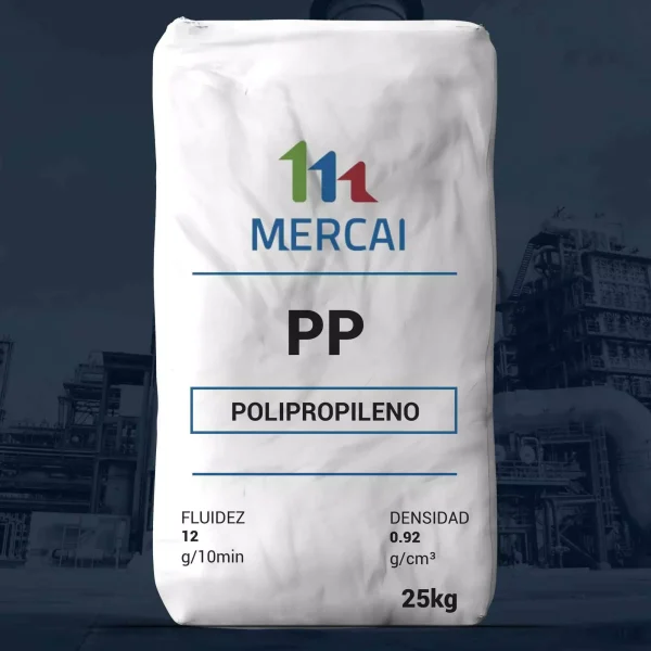 Nombre del producto: PP - COPP - MFI12 - MERCAI - POLIPROPILENO COPOLIMERO PRIME Categoría: Polipropileno Atributos del producto: - Marca: MERCAI - Material: Polipropileno - Fluidez: 12 g/10 min - Densidad: 0.92 g/cm³ - Peso: 25 kg Detalles técnicos: - Presentación en bolsa. - Usos generales en la industria de plásticos. Funcionalidad: - Utilizado en la fabricación de diversos productos plásticos debido a sus propiedades de fluidez y densidad. No se observan conectores, botones u otros elementos diferenciadores visibles en la imagen proporcionada.