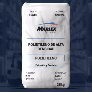 Nombre del producto: Marlex® HHM 5502BN Categoría: Polietileno Marca: Marlex Características del producto: - Material: Polietileno de alta densidad (HDPE) - Color: Natural - Tamaño: 25 kg Propiedades técnicas: - Fluidez: 0.35 g/10 min - Densidad: 0.955 g/cm³ Funciones y aplicaciones: - Adecuado para la fabricación de contenedores moldeados por soplado. - Aplicaciones típicas incluyen: - Coolers y hieleras - Contenedores para productos químicos (domésticos e industriales) - Empaques para alimentos - Productos farmacéuticos Especificaciones: - ASTM D4976 - PE 235 - FDA 21 CFR 177.1520(c) 3.2a - Listado en el Drug Master File Propiedades mecánicas (nominales): - Resistencia a la tracción: 4,000 psi (27 MPa) - Alargamiento al rompimiento: 600% - Módulo de flexión: 200,000 psi (1,370 MPa) - Temperatura de fragilidad: < -103 °F (< -75 °C) Consideraciones: - Se recomienda realizar una evaluación sobre seguridad y aplicabilidad para usos específicos. Esta información resalta las características y especificaciones necesarias para la identificación y comprensión del producto en un contexto de comercio electrónico.