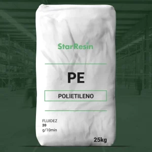 Nombre del producto: StarResin PE - Polietileno Categoría: Polietileno Atributos del producto: - Material: Polietileno (PE) - Color: Blanco - Tamaño/Capacidad: 25 kg - Fluidez: 20 g/10 min Detalles técnicos: - Marca: StarResin - Texto visible: PE, POLIETILENO, FLUIDEZ, 20 g/10min, 25 kg Funcionalidad: - Utilizado en aplicaciones que requieren polietileno con características específicas de fluidez. - Puede incluir usos en la industria de plásticos y fabricación. Diferenciadores: - Fluidez especificada, relevante para procesos de moldes y extrusión.