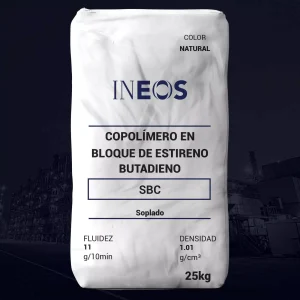 Nombre del producto: SBC - MFI11 - INEOS - STYROLUX 684D Marca: INEOS Categoría: Copolímero de bloque de estireno butadieno (SBC) Color: Natural Forma de suministro: Pellets, empaquetados en bolsa Peso: 25 kg Características destacadas: - Fluidez: 11 g/10 min - Densidad: 1.01 g/cm³ Aplicaciones: - Empaque de alimentos y no alimentos - Contenedores, tazas y tapas - Juguetes - Hoja extruida y película delgada - Dispositivos médicos - Moldeo por soplado Propiedades mecánicas y térmicas relevantes (indicadas en la información del manual): - Alta claridad - Mejora de la resistencia - Buena impresión Se recomienda almacenar en un lugar fresco y seco, evitando la exposición directa a la luz solar.