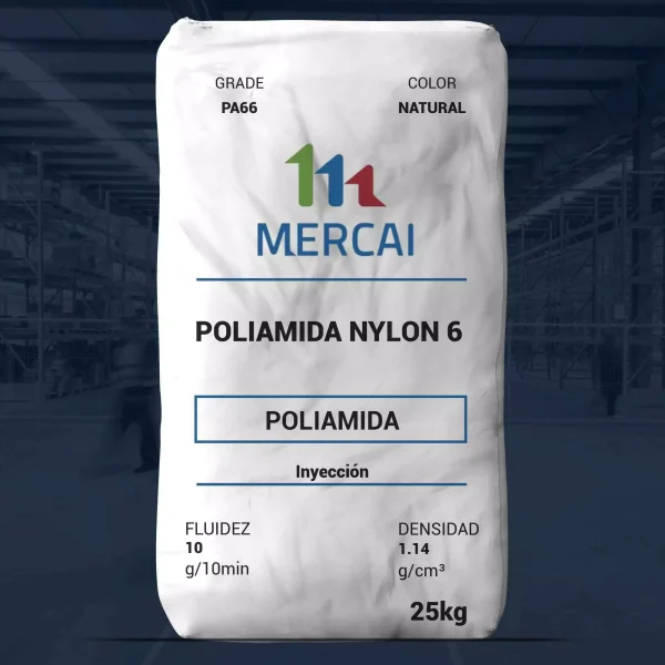 Nombre del producto: PA66 EPR27FS Marca: MERCAI Categoría: Poliamida Color: Natural Peso: 25 kg Fluidez: 10 g/10 min Densidad: 1.14 g/cm³ Propiedades mecánicas: - Resistencia a la tracción (Tensile strength at yield): 75 MPa - Resistencia a la tracción: 1150 MPa - Alargamiento al romper (Elongation at break): 30% - Módulo de flexión (Flexural Modulus): 2500 MPa - Impacto Charpy con muesca (Charpy Notched impact): 2.5 KJ/m² Propiedades físicas: - Punto de fusión (Melting point): 260 °C - Temperatura de deflexión térmica (Heat deflection temperature): 65 °C - Viscosidad relativa (Relative viscosity): 2.7 Calificación de inflamabilidad: UL94/0.8mm V-2 Uso: Ideal para moldeado por inyección debido a sus propiedades de alta resistencia, rigidez y buena lubricidad en la superficie. Resistente a productos químicos, aceites de máquinas y gasolina.