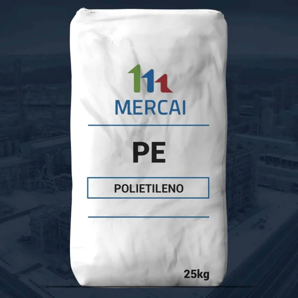 Nombre del producto: PE - HDPE - MFI40 - MERCAI - F40 Categoría: Polietileno Marca: MERCAI Atributos del producto: - Material: Polietileno (PE) - Tipo: Alta Densidad (HDPE) - Fluidez: 40 g/10min - Densidad: 0.92 g/cm³ - Peso: 25 kg Detalles técnicos: - Color: Blanco - Forma: Bolsa Funcionalidad: - Utilizado en aplicaciones industriales y de manufactura debido a sus propiedades mecánicas y de resistencia. Texto visible: - "GRADE HDPE40" - "FLUIDEZ 40 g/10min" - "DENSIDAD 0.92 g/cm³" - "POLIETILENO" - "25kg" Elementos diferenciadores: - Alta fluidez y densidad adecuada para procesos de moldeo y extrusión.