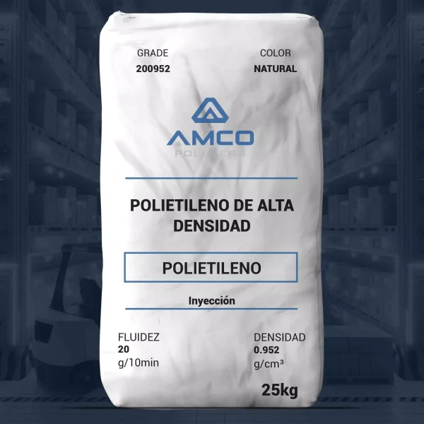 Nombre del producto: PE - HDPE - MFI20 - AMCO - PRIMATOP 200952 Categoría: Polietileno Marca: Amco Polymers Material: Polietileno de Alta Densidad (HDPE) Color: Natural Presentación: Bolsa de 25 kg Características físicas: - Densidad: 0.952 g/cm³ - Fluidez: 20 g/10 min (Melt Mass-Flow Rate a 190°C/2.16 kg) Método de procesamiento: - Inyección Distribución: - Disponibilidad en América del Norte Certificaciones: - FDA 21 CFR 177.1520 Notas: - Propiedades típicas, no especificaciones definitivas. - Amco Polymers no asume responsabilidad por el uso de esta información. Usos: - Para aplicaciones que requieren alta resistencia y flexibilidad. Consideraciones: - Los datos son relativos a muestras moldeadas por inyección de color natural; la pigmentación puede afectar propiedades.