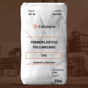 Nombre del producto: SANTOPRENE - TPE - TPV-201-80 Marca: Celanese Categoría: Elastómero Termoplástico Características del producto: - Color: Natural - Densidad: 0.96 g/cm³ - Presentación: Bolsa de 25 kg - Aplicaciones: Extrusión y inyección Detalles técnicos: - Clasificación: Termoplástico Vulcanizado - Grado: 201-80 Utilidad y funcionalidad: - Material versátil, adecuado para aplicaciones que requieren buena resistencia química y propiedades físicas. - Procesable con equipos convencionales para moldeo por inyección, extrusión, entre otros. - Reciclable dentro del flujo de fabricación. Diferenciadores: - Excelente resistencia a la fatiga por flexión y al ozono. - Cumple con normas UL para plásticos. Este producto es adecuado para una amplia gama de aplicaciones en diversas industrias debido a sus propiedades técnicas robustas.