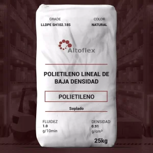 Nombre del producto: PE - LLDPE - MFI1 - ALTOFLEX - LSH102.18S Marca: Altoflex Categoría: Polietileno Tipo de polietileno: Lineal de baja densidad (LLDPE) Color: Natural Peso del producto: 25 kg Fluidez: 1.0 g/10 min Densidad: 0.91 g/cm³ Aplicaciones: - Sacos de uso general - Envolturas agrícolas Propiedades técnicas: - Grado: LLDPE SH102.18S - Procesamiento: Soplado Características importantes: - Resistencia a la tensión en el punto de rotura (MD): 170 MPa - Resistencia a la tensión en el punto de rotura (TD): 180 MPa - Alargamiento a la rotura (MD): 550% - Alargamiento a la rotura (TD): 650% - Resistencia al impacto Dart: 220 g Métodos de prueba utilizados: - ASTM D882: Tensión y alargamiento - ASTM D1709A: Resistencia al impacto Dart - ASTM D792: Densidad Nota: La información es precisa a la fecha de publicación y su aplicabilidad debe determinarse por el usuario.
