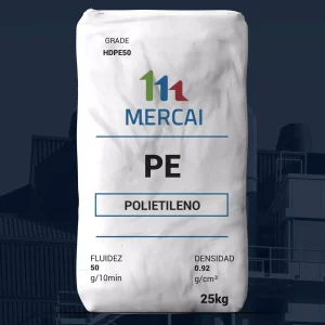 Nombre del producto: PE - HDPE - MFI50 - MERCAI - F50 Categoría: Polietileno Marca: MERCAI Material: Polietileno (PE) Tipo: HDPE (Polietileno de alta densidad) Fluidez: 50 g/10 min Densidad: 0.92 g/cm³ Peso: 25 kg Características: - Producto en forma de bolsa - Etiqueta con información técnica visible - Gráficos en la parte superior con colores verde y rojo Uso y funcionalidad: - Destinado a aplicaciones que requieren polietileno de alta densidad y específica fluidez según las necesidades del proceso. Diferenciadores técnicos: - Claramente etiquetado con grado de fluidez y densidad, lo que facilita su selección para diferentes aplicaciones industriales.