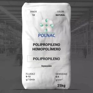 Nombre del producto: PP - PTG - MFI9 - POLNAC - PTG-PPH 12 Categoría: Polipropileno Marca: POLNAC Color: Natural Forma: Pellets Tamaño: 25 kg Propiedades físicas y mecánicas: - Fluidez (Melt Index): 9-12 g/10 min - Densidad: 0.9 g/cm³ - Humedad: 1.00 ft-lbf/in - Módulo de Flexión: >130,000 PSI Proceso recomendado: - Inyección - Temperatura mínima de procesamiento: 210 °C - Temperatura máxima de procesamiento: 240 °C Observaciones: - Almacenar en lugar seco y libre de polvo. - No exponer a elementos, radiación solar directa, disolventes o fuentes de ignición. - Usar el producto dentro de los 12 meses posteriores a la fecha de compra. Aplicaciones sugeridas: - Embalaje rígido - Cuidado personal - Electrónica y eléctricos - Electrodomésticos - Automotriz y transporte - Médico y farmacéutico - Industrial - Construcción - Embalaje flexible - Agricultura - Bienes de consumo - Calzado y textil Complementos: - Masterbatch - Concentrados de aditivos - Carbonato de calcio Advertencia: Las pruebas y resultados están basados en métodos de laboratorio y no garantizan aplicaciones específicas. Más información en: www.polnac.com