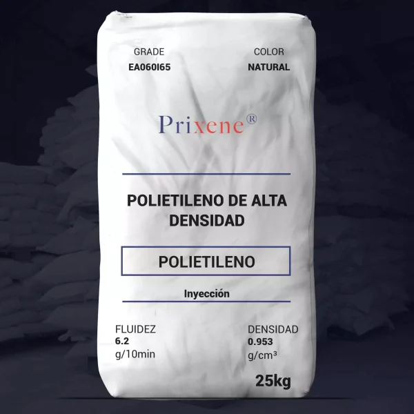 Nombre del producto: PE - HDPE - MFI6.2 - PRIXENE - EA060I65 Categoría: Polietileno Marca: Prixene Características del producto: - Color: Natural - Material: Polietileno de alta densidad (PEAD) - Peso: 25 kg - Fluidez: 6.2 g/10 min - Densidad: 0.953 g/cm³ Detalles técnicos: - Proceso: Moldeo por inyección - Aplicaciones: Cubetas, contenedores, cajas multiusos, piezas industriales, artículos para el hogar - Aprobación: Regulación FDA título 21 CFR 177.1520 Información de seguridad: - El uso de este producto se encuentra bajo la responsabilidad del usuario. Para dudas, contactar a servicetecnico@polymat.com.mx. Observaciones: - Material con estrecha distribución de pesos moleculares, ideal para procesos que requieren un buen balance entre procesabilidad y propiedades mecánicas. - Buena resistencia y fácil procesabilidad. No se incluyeron detalles visuales o inferencias no basadas en la imagen.