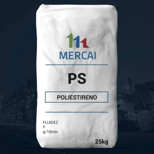 Nombre del producto: PS (Poliestireno) Categoría: Poliestireno Marca: MERCAI Material: Poliestireno Color: Blanco (asumido del paquete) Tamaño: 25 kg Fluidez: 1 g/10min Detalles del diseño: - El producto se presenta en un saco, con una etiqueta visible que contiene información relevante. - La etiqueta incluye el nombre del producto, categoría, marca y características técnicas. Funcionalidad: - Utilizado en aplicaciones que requieren poliestireno, adecuado para la manufactura y procesamiento en diversas industrias. Elementos técnicos: - La fluidez puede ser un indicativo de la facilidad de manejo en procesos industriales. No se identificaron componentes adicionales visibles en la imagen.