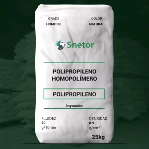 Nombre del producto: PP HOMO 20 Marca: Snetor Categoría: Polipropileno Color: Natural Tamaño: 25 kg Fluidez: 20 g/10 min Densidad: 0.9 g/cm³ Uso: Inyección Características: - Polipropileno homopolímero - Apto para contacto con alimentos bajo las regulaciones especificadas - Aplicación en moldeado por inyección Elementos diferenciadores: - Cumple con las especificaciones de la industria - No proporciona declaraciones específicas sobre el uso alimentario o condiciones de uso Observaciones: La información sobre clearance de inventarios específicos y registros adicionales no está disponible.