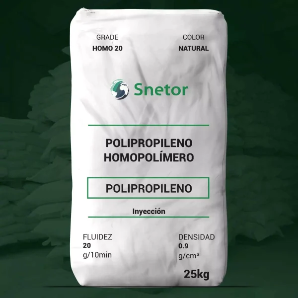Nombre del producto: PP HOMO 20 Marca: Snetor Categoría: Polipropileno Color: Natural Tamaño: 25 kg Fluidez: 20 g/10 min Densidad: 0.9 g/cm³ Uso: Inyección Características: - Polipropileno homopolímero - Apto para contacto con alimentos bajo las regulaciones especificadas - Aplicación en moldeado por inyección Elementos diferenciadores: - Cumple con las especificaciones de la industria - No proporciona declaraciones específicas sobre el uso alimentario o condiciones de uso Observaciones: La información sobre clearance de inventarios específicos y registros adicionales no está disponible.