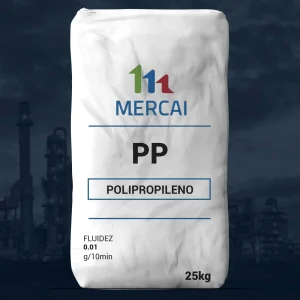 Nombre del producto: PP - CoPP - Mercai - Off Grade Categoría: Polipropileno Marca: Mercai Material: Polipropileno (PP) Capacidad: 25 kg Fluidez: 0.01 g/10 min Características identificadas: - El producto se presenta en forma de un saco. - La etiqueta incluye información sobre la fluidez y el peso. Funcionalidad: - El polipropileno es un polímero termoplástico utilizado en diversas aplicaciones industriales y comerciales. Diferenciadores técnicos: - Tipo de material: Polipropileno. - Especificación de fluidez que indica su procesabilidad y rendimiento en aplicaciones de fabricación.