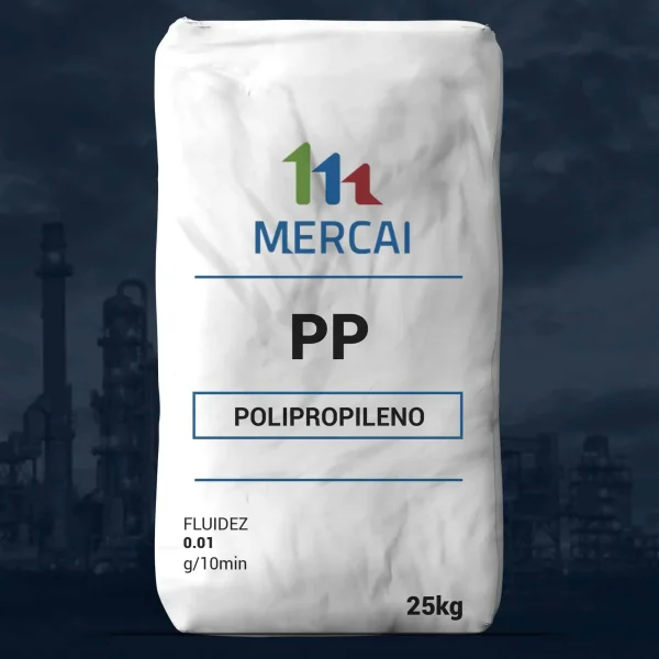 Nombre del producto: PP - CoPP - Mercai - Off Grade Categoría: Polipropileno Marca: Mercai Material: Polipropileno (PP) Capacidad: 25 kg Fluidez: 0.01 g/10 min Características identificadas: - El producto se presenta en forma de un saco. - La etiqueta incluye información sobre la fluidez y el peso. Funcionalidad: - El polipropileno es un polímero termoplástico utilizado en diversas aplicaciones industriales y comerciales. Diferenciadores técnicos: - Tipo de material: Polipropileno. - Especificación de fluidez que indica su procesabilidad y rendimiento en aplicaciones de fabricación.