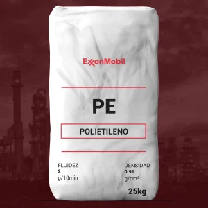 Nombre del producto: PE- LLDPE MFI 2 - SIN ADITIVOS - SHELL - 18F2B Categoría: Polietileno Atributos del producto: - Marca: ExxonMobil - Material: Polietileno (PE) - Tipo: LLDPE (Polietileno de baja densidad lineal) - Fluidez: 2 g/10min - Densidad: 0.91 g/cm³ - Peso: 25 kg Diferenciadores y elementos técnicos: - Sin aditivos - Presentación en bolsa Información de uso y funcionalidad: El polietileno (PE) se utiliza en diversas aplicaciones, incluyendo envases, moldes, y productos de plástico. Texto visible: - "PE" - "POLIETILENO" - "FLUIDEZ 2 g/10min" - "DENSIDAD 0.91 g/cm³" - "25kg"