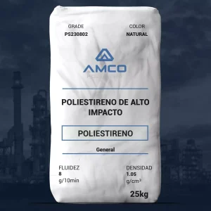 Nombre del producto: PS - MFI8 - AMCO - PRIMATOP PS230802 Categoría: Poliestireno Marca: Amco Polymers Descripción del producto: Poliestireno de alto impacto (HIPS) Características destacadas: - Alta resistencia al impacto - Buena procesabilidad Aplicaciones: - Electrodomésticos - Artículos de hogar - Juguetes - Uso general Estado del material: - Comercial: Activo - Disponibilidad: Norteamérica Compatibilidad Alimentaria: - Aceptable para contacto con alimentos Datos físicos: - Densidad: 1.05 g/cm³ - Fluidez: 8 g/10 min (200°C/5.0 kg) Propiedades mecánicas: - Módulo de tensión: 2280 MPa - Resistencia a la tensión (límite): 20.7 MPa - Alargamiento a la ruptura: 50% - Módulo de flexión: 2340 MPa Propiedades de impacto: - Impacto Izod notado (3.18 mm): 110 J/m Dureza: - Dureza Rockwell (escala R): 60 Propiedades térmicas: - Temperatura de deflexión bajo carga: 91.1 °C - Temperatura de ablandamiento Vicat: 96.1 °C Notas: - Los datos son típicos y no deben considerarse especificaciones. - La pigmentación puede afectar algunas propiedades. Peso del producto: 25 kg Color: Natural