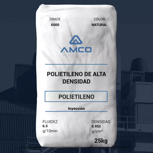 Nombre del producto: PE - HDPE - MFI6.5 - AMCO - EXELENE 6000 Categoría: Polietileno Marca: AMCO Color: Natural Condición: B Fluidez: 6.5 g/10 min Densidad: 0.952 g/cm³ Peso: 25 kg Aplicaciones: - Fabricación de grandes sartenes, cubos y barriles de 5 galones para pintura y otros productos químicos agresivos. - Tapa industrial para latas grandes. Características técnicas: - Módulo de elasticidad tangencial: 4,300 psi - Temperatura de fusión: 126 °C - Resistencia a la tracción en yield: 131 psi - Temperatura de deflexión bajo carga: 66 °C - Punto de ablandamiento Vicat: 74 °C - Dureza durométrica (Shore D): 66 - Temperatura de fragilidad: < -76 °C - Resistencia a la fisuración por estrés ambiental (ESCR): 6000 Cumple con la regulación del FDA para contacto directo con alimentos. Uso: Inyección en moldeo.