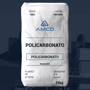 Nombre del producto: Policarbonato Marca: AMCO Categoría: Material plástico Descripción del producto: - Grado: 2805 - Color: Natural - Tipo: Policarbonato - Aplicación: Inyección Características técnicas: - Fluidez: 10 g/10 min - Densidad: 1.2 g/cm³ - Tamaño de paquete: 25 kg Otros detalles relevantes: - Uso general en la industria de inyección de plásticos. - Ideal para aplicaciones que requieren un material transparente y resistente. Esta información puede ser utilizada para categorizar y detallar el producto en una página de ventas.
