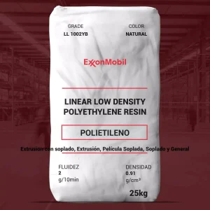 Nombre del producto: PE - LLDPE - MFI2 - EXXONMOBIL - LL 1002YB Categoría: Polietileno Marca: ExxonMobil Descripción del producto: - Tipo: Resina de polietileno de baja densidad lineal (LLDPE) - Grado: LL 1002YB - Color: Natural - Tamaño: 25 kg Propiedades físicas: - Densidad: 0.91 g/cm³ - Fluidez: 2 g/10 min Usos: - Extrusión - Película soplada - Soplado general Características destacadas: - Material adecuado para películas de empaque y aplicaciones en general. - Ofrece alta gloss y excelente drawdown en aplicaciones de película. - Se puede usar como socio de mezcla con resinas LDPE para mejorar propiedades de películas. Declaración legal: - No destinado para aplicaciones médicas. Información adicional: - Contactar al representante de servicio al cliente de ExxonMobil para asistencia técnica y de pedidos.