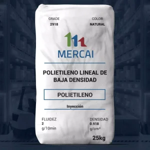Nombre del producto: PE-Exchange 2918B-MERCAI Categoría: Polietileno Marca: MERCAI Características: - Material: Polietileno lineal de baja densidad (LLDPE) - Color: Natural - Fluidez: 2 g/10 min - Densidad: 0.918 g/cm³ - Presentación: Bolsa de 25 kg Especificaciones Técnicas: - Uso: Aceptable para contacto con alimentos (FDA) - Aplicaciones: Ideal para envasado, producción de películas y otros artículos plásticos Elementos Técnicos Destacados: - Producto de inyección - Información del fabricante y contacto: - The Plastics Exchange - Dirección: 16510 N 92nd St #1010, Scottsdale, AZ 85260 - Sitio web: www.theplasticsexchange.com Esta descripción ofrece una visión clara y objetiva de las características y especificaciones del producto, útiles para la venta.